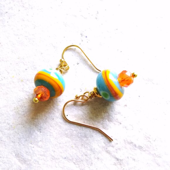 Vibrant & Colorful! Short Boho Dangle Earrings! Artisan Beads + Spunk for You! - Picture 3 of 12
